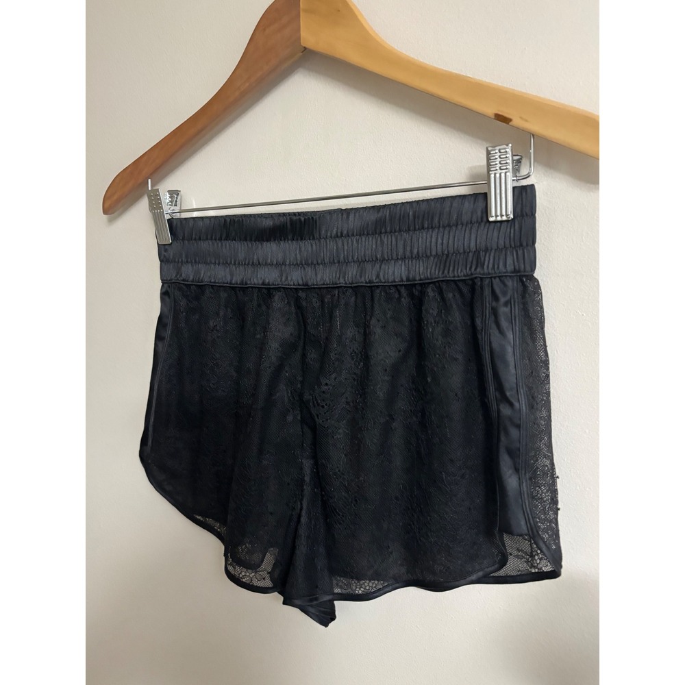 Victoria's Secret Black Floral Lace Tap Shorts Satin Waistband Small Sheer